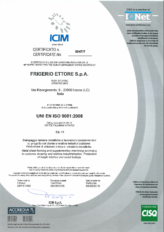 Сертификат FRIGERIO